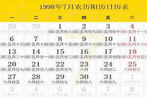 1998年农历阳历表日历表查询大全(1998年农历阳历表日历)