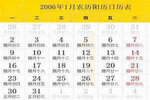 2006年日历农历阳历表对照表图片大全 2006年日历农历阳历表一张图