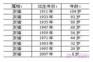 属狗的年龄表(属猪的年龄表)