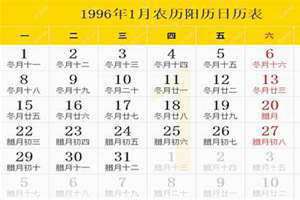 1996年农历阳历表查询对应阴历 1966年阴历阳历对照表查询