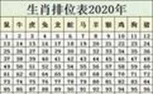 2020年生肖排位表(2020年生肖排位表完整版)